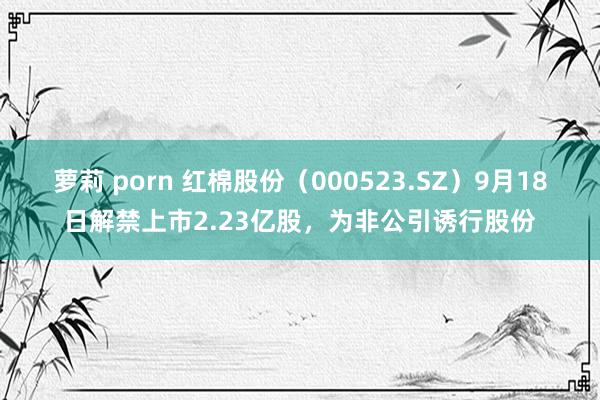 萝莉 porn 红棉股份（000523.SZ）9月18日解禁上市2.23亿股，为非公引诱行股份