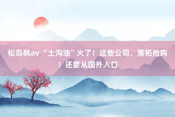 松岛枫av “土沟油”火了！这些公司，落拓抢购！还要从国外入口