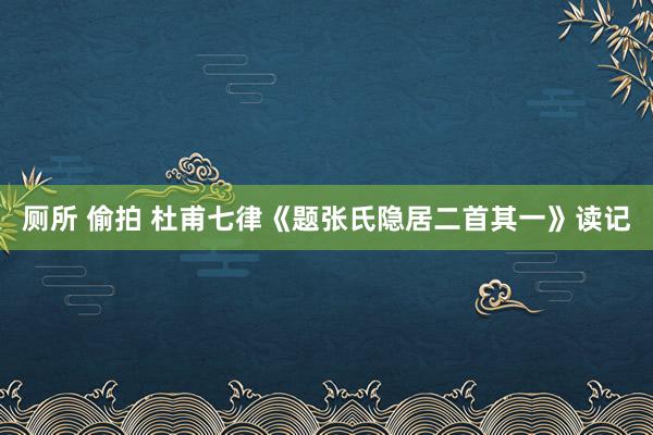 厕所 偷拍 杜甫七律《题张氏隐居二首其一》读记