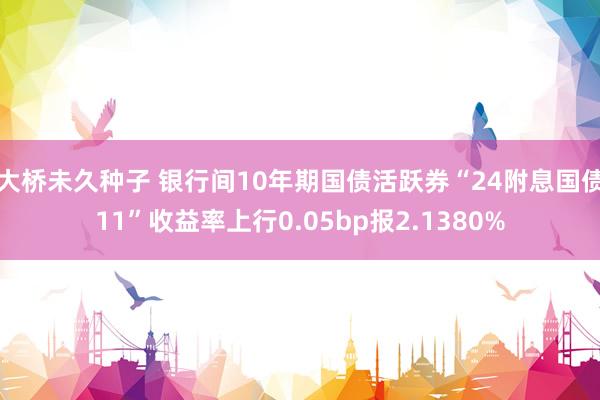 大桥未久种子 银行间10年期国债活跃券“24附息国债11”收益率上行0.05bp报2.1380%