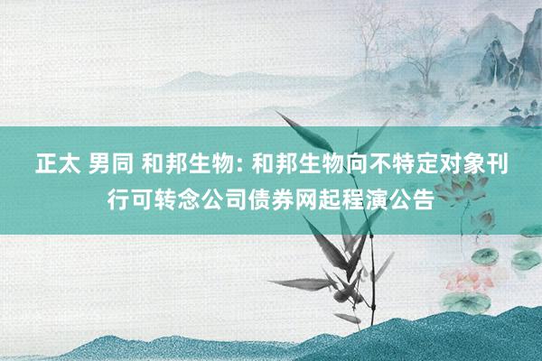 正太 男同 和邦生物: 和邦生物向不特定对象刊行可转念公司债券网起程演公告