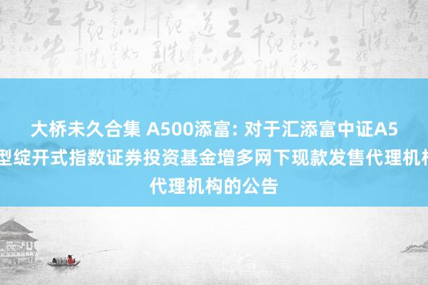 大桥未久合集 A500添富: 对于汇添富中证A500交游型绽开式指数证券投资基金增多网下现款发售代理机构的公告