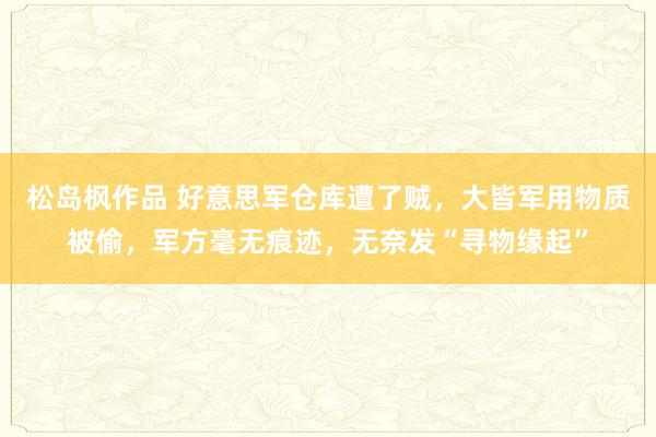 松岛枫作品 好意思军仓库遭了贼，大皆军用物质被偷，军方毫无痕迹，无奈发“寻物缘起”