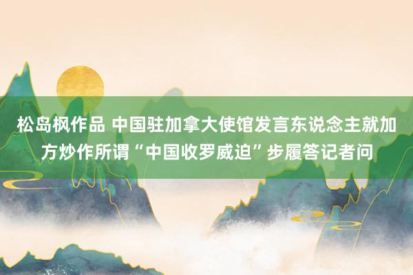 松岛枫作品 中国驻加拿大使馆发言东说念主就加方炒作所谓“中国收罗威迫”步履答记者问
